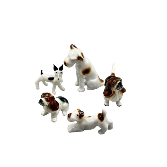 Porcelain Dogs Miniature Figurine Collection One Glass Small Family Collectibles - Picture 1 of 6